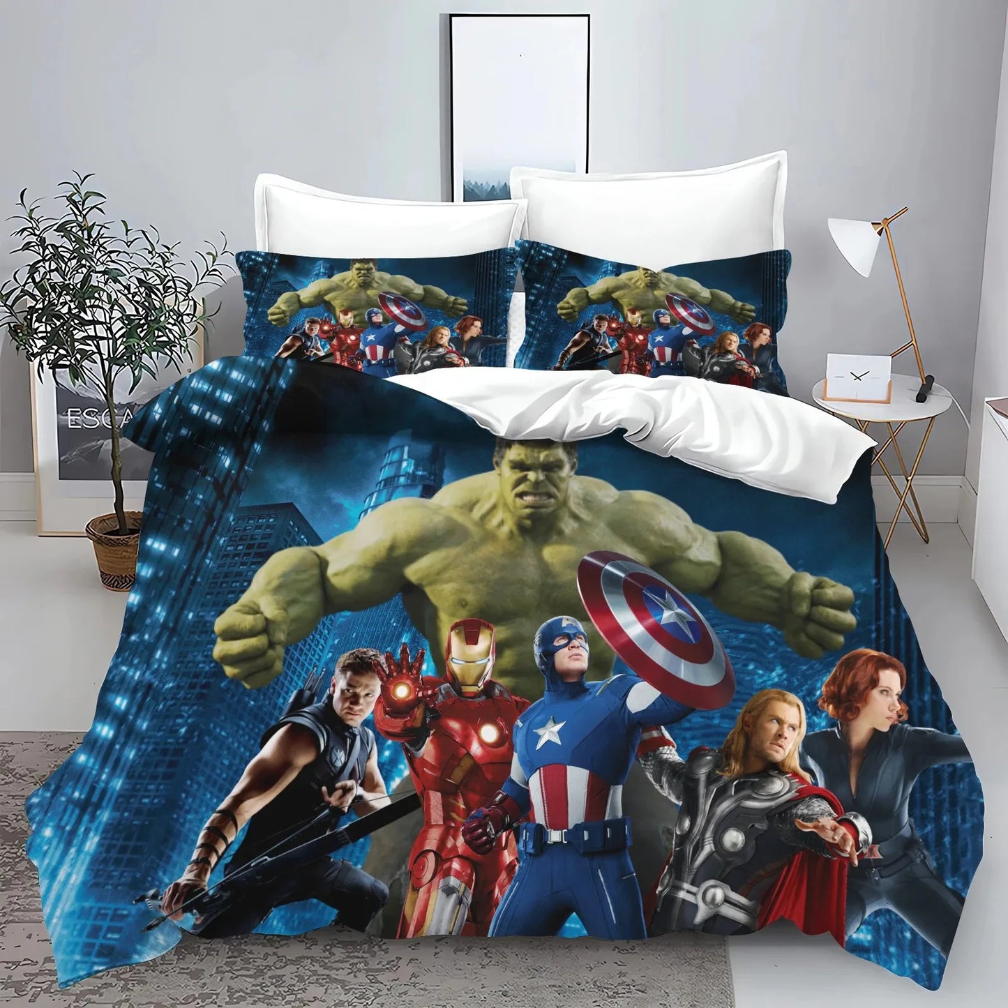 Conjunto de capa de edredão e fronhas The Avengers Hero para cama, decoração de quarto para adulto, menino ou menina, criança, solteiro ou casal, tamanho grande