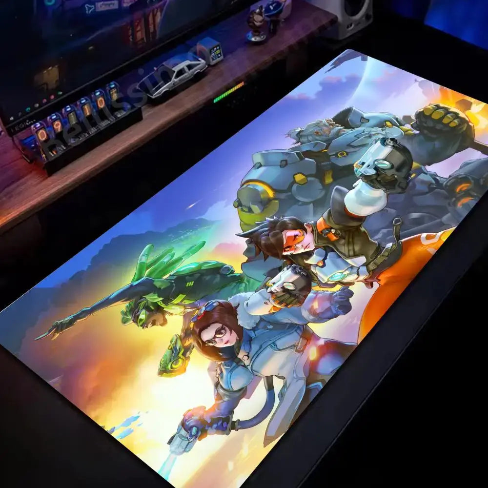 Alfombrilla de ratón grande Overwatch para PC gamer, alfombrilla extendida para teclado rosa cute, accesorios gaming para portátil, tapete de escritorio kawaii HD