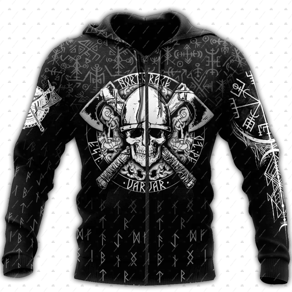 Custom Name Valhalla God Odin Warrior Wolf Fenrir Tattoo Vintage Retro Unisex 3DPrint Harajuku Pullover Casual Jacket Hoodies X4