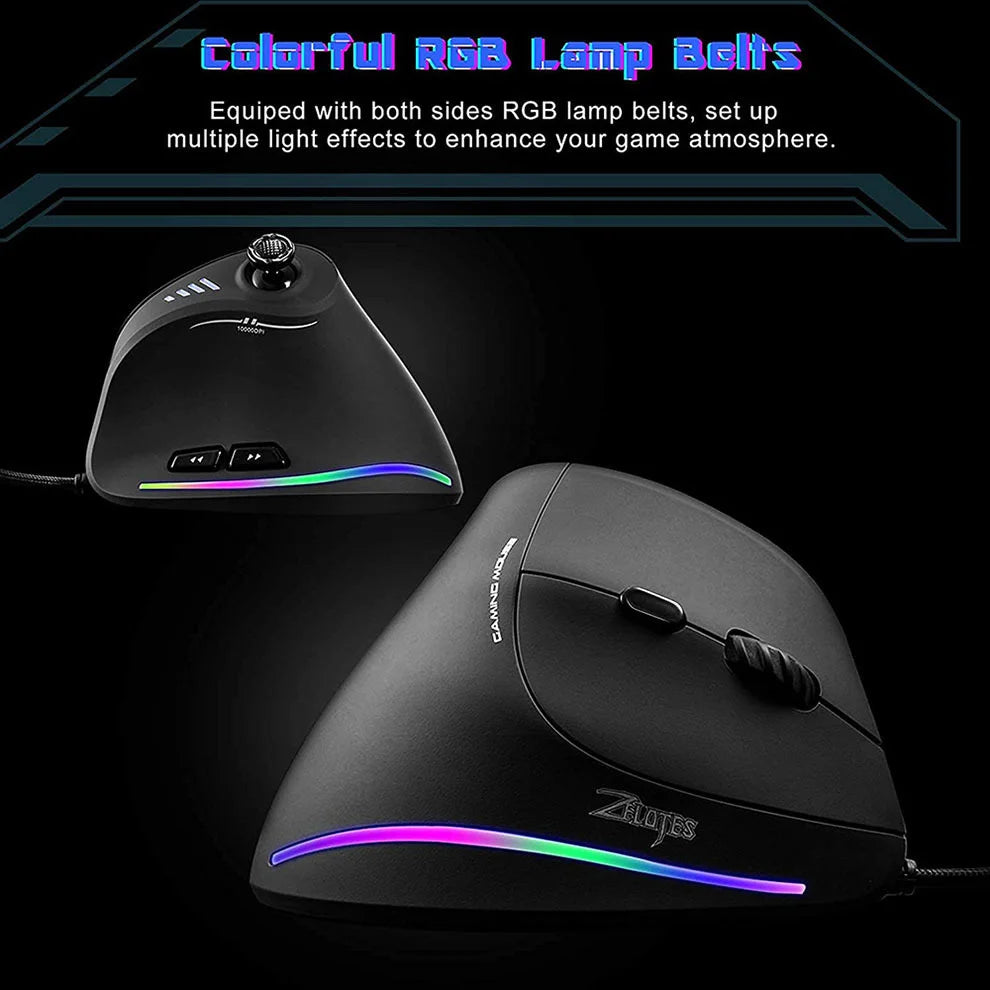 BOW Wired Gaming Mouse 12-Button Programmable RGB Gaming Mouse, 10000 DPI Ergonomic Vertical Gaming Mouse for PC & Laptop