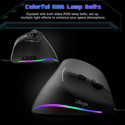 BOW Wired Gaming Mouse 12-Button Programmable RGB Gaming Mouse, 10000 DPI Ergonomic Vertical Gaming Mouse for PC & Laptop