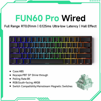 Akko MonsGeek FUN60 mechanische Tastatur mit Magnetschaltern, 60% Gaming-Tastatur, Rapid Trigger 0.01mm, 8K ARGB, HE/TMR Custom-Tastatur