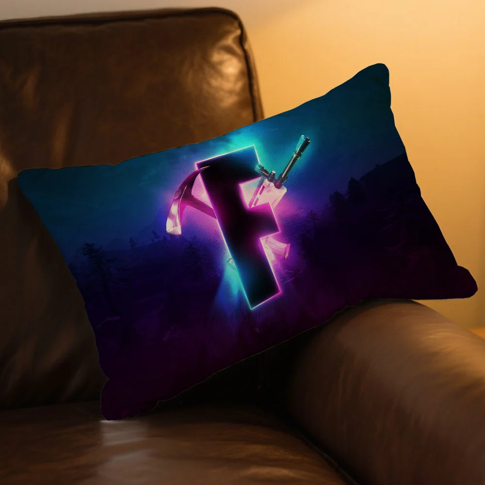 Capa de almofada retangular com logótipo do jogo F-FORTNITE — fronha estampada para cabeceira, sofá, quarto e decoração de casa