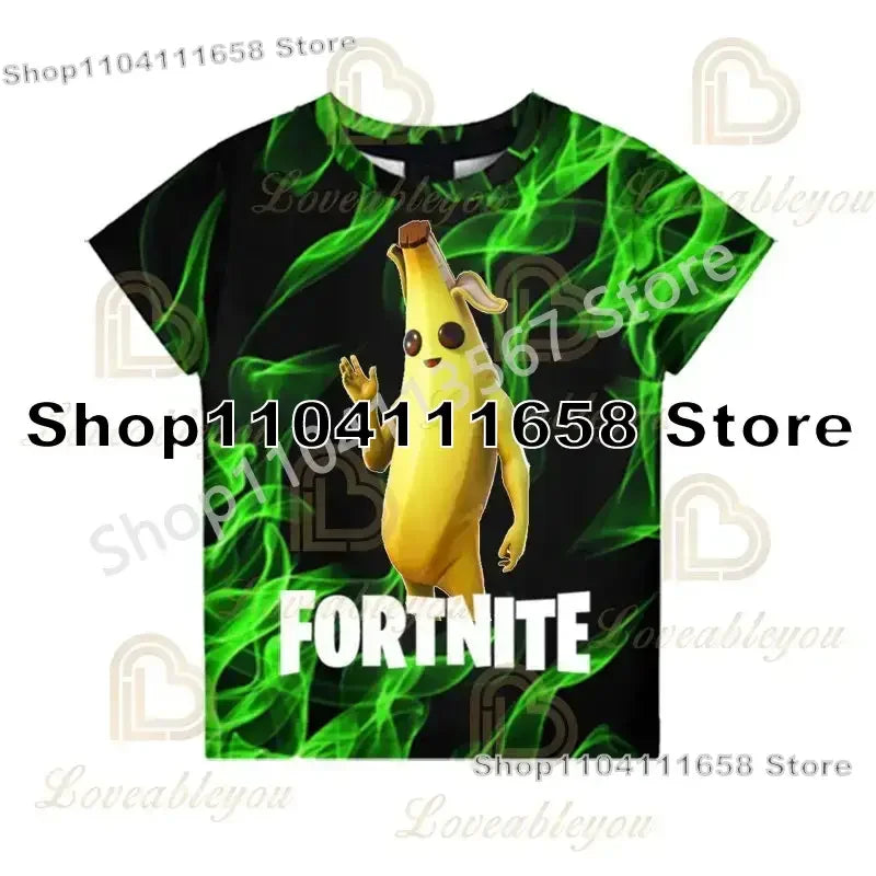 Presentes de Aniversário T-shirt F-Fortnite 3D Print Banana Peely Team Leader Bear para Homem, Tee Battle Royale Gaming, Top de Verão