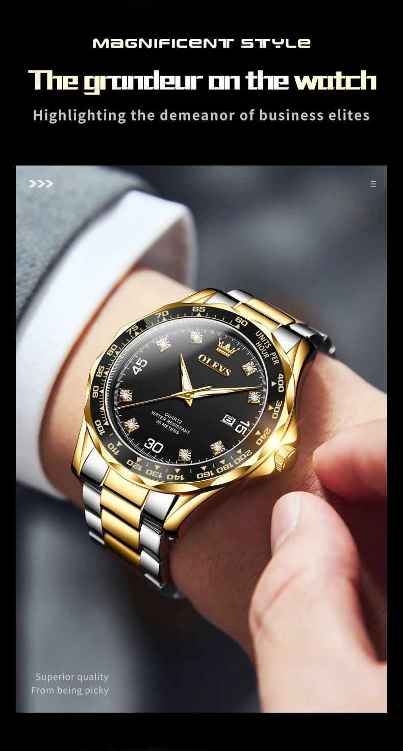 OLEVS 9988 Quartz Watch for Men Waterproof Anti-scratch Auto Date Diving Wristwatch Men Original Brand Luxury Diamond Man Watch