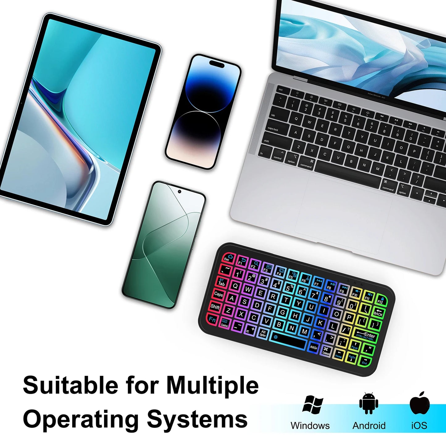 Mini Backlit RGB Bluetooth Keyboard for PC Tablet Laptop Rechargeable Wireless Bluetooth Keyboard for iPad iOS Android MacBook
