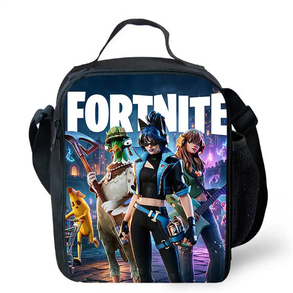 Children's Cartoon Fortnite Picnic Bag For Boys and Girls Age 5-10，Kids Insulated Cooler Lunch Bags Cute Portable Lightweight