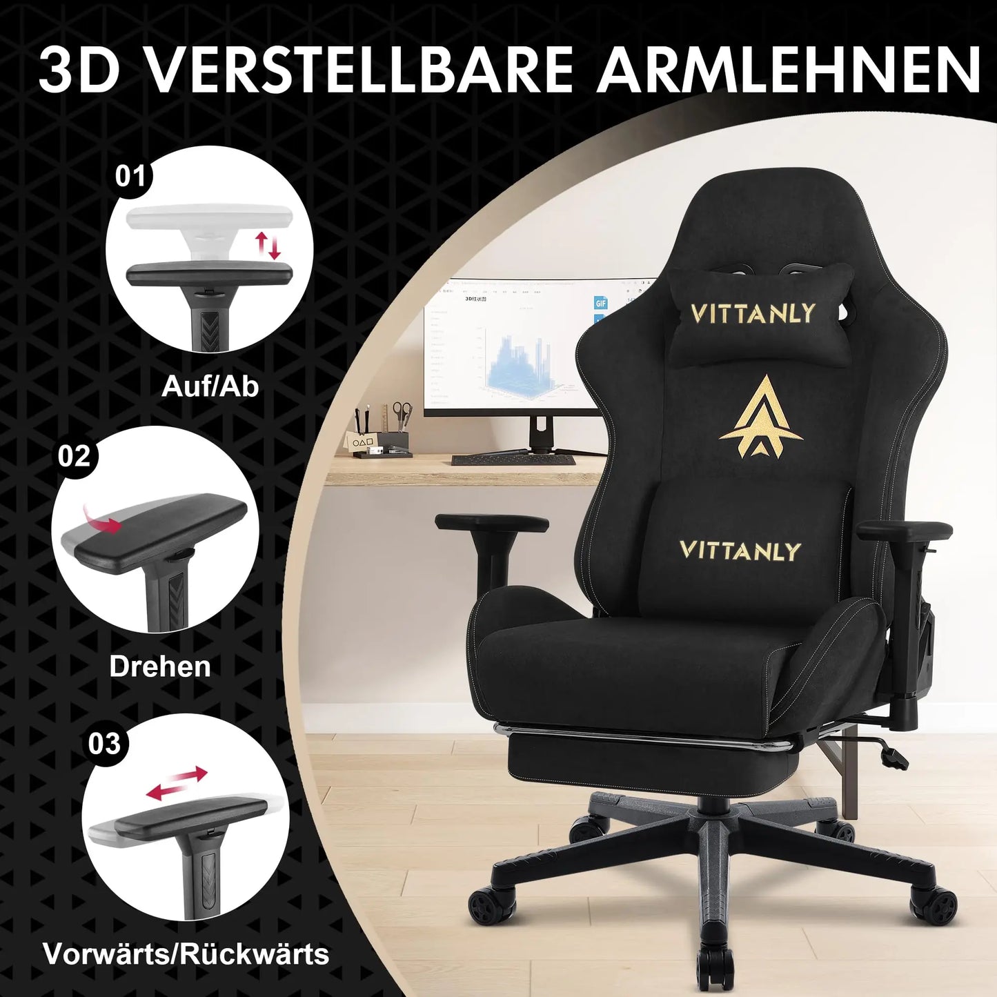 Kitinjoy High Quality Gaming Chair With Footrest Support Height Adjustable for Unisex Comfortable Office Chair Computer Chair