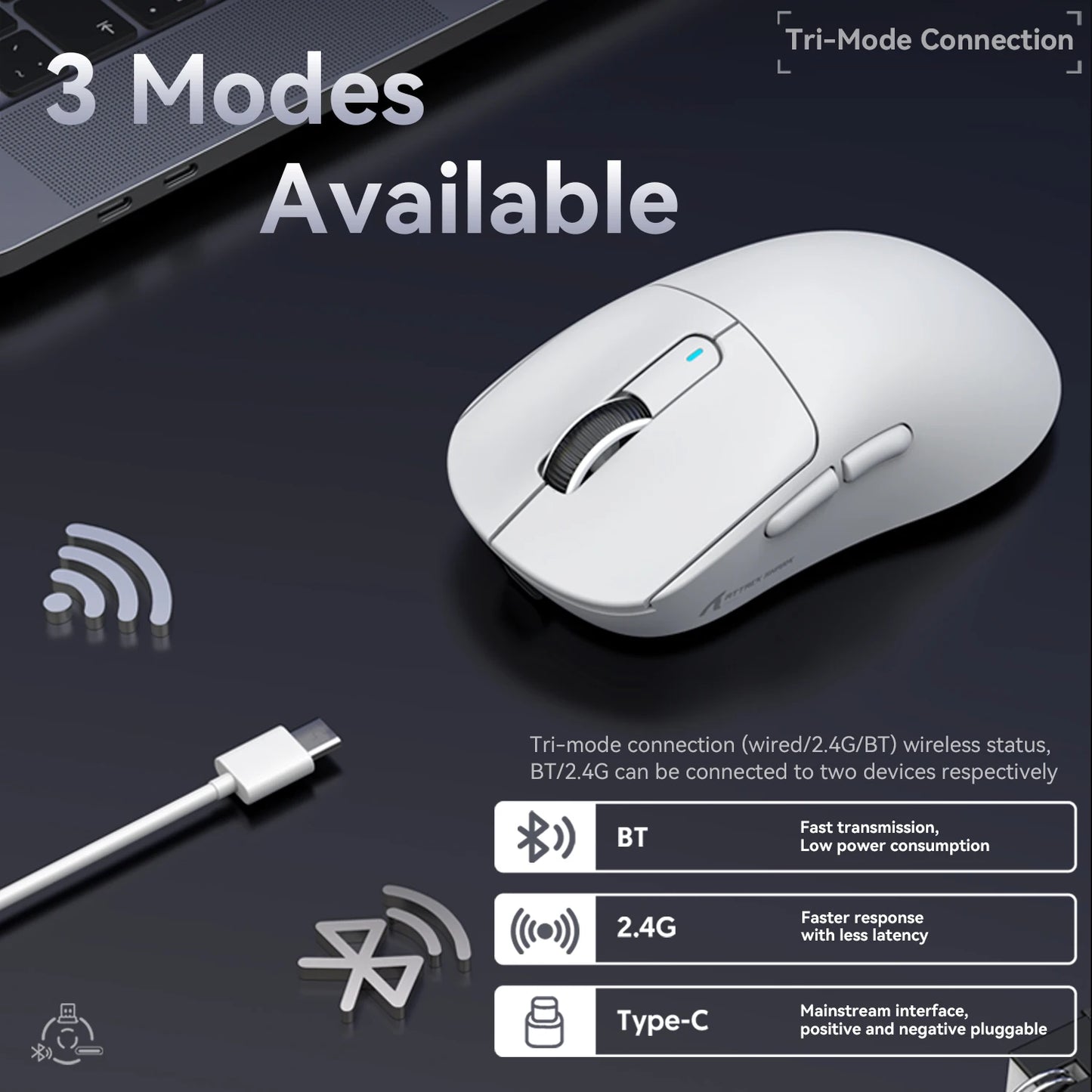 Attack Shark X3/X3 Pro Wireless Gaming Mouse, 26K DPI PixArt PAW3395, Tri-Mode Bluetooth 5.2/2.4G/Wired, 49g Ultralight Gaming Mouse for PC