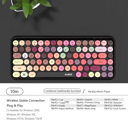 AJAZZ 308i Wireless Bluetooth Keyboard 84 Keys Rechargeable Retro Round Typewriter Keycaps, Portable Mechanical Keyboard
