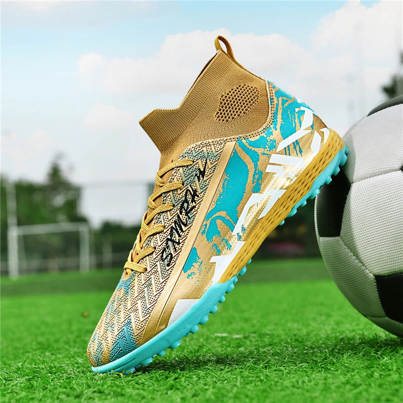 Double Star Men's High-Top TF Turf Football Boots, Youth & Student Edition, Adult & Kids, Professional Match & Training Soccer S