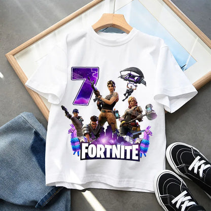 T-shirt Fortnite com Número de Aniversário para Crianças, Raparigas e Rapazes, Roupa de Verão, T-shirt em Algodão para Bebé, Top de Manga Curta para Festa, Presente para Criança Pequena
