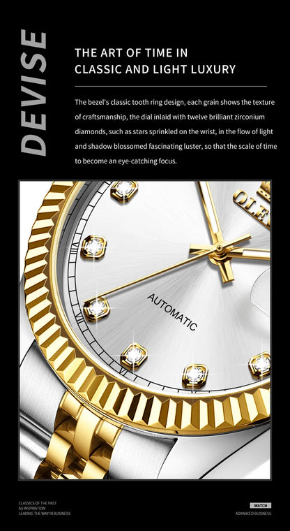 OLEVS New Automatic Watches Man Original Luxury Diamond Dial Stainless Steel Waterproof Auto Date Mechanical Watch for Men 6743