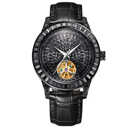 2025 New Haemmer Jacob Diamond Face Tourbillon Mechanical Men's Watch Men's Genuine Leather Glowing Mechanical Watch