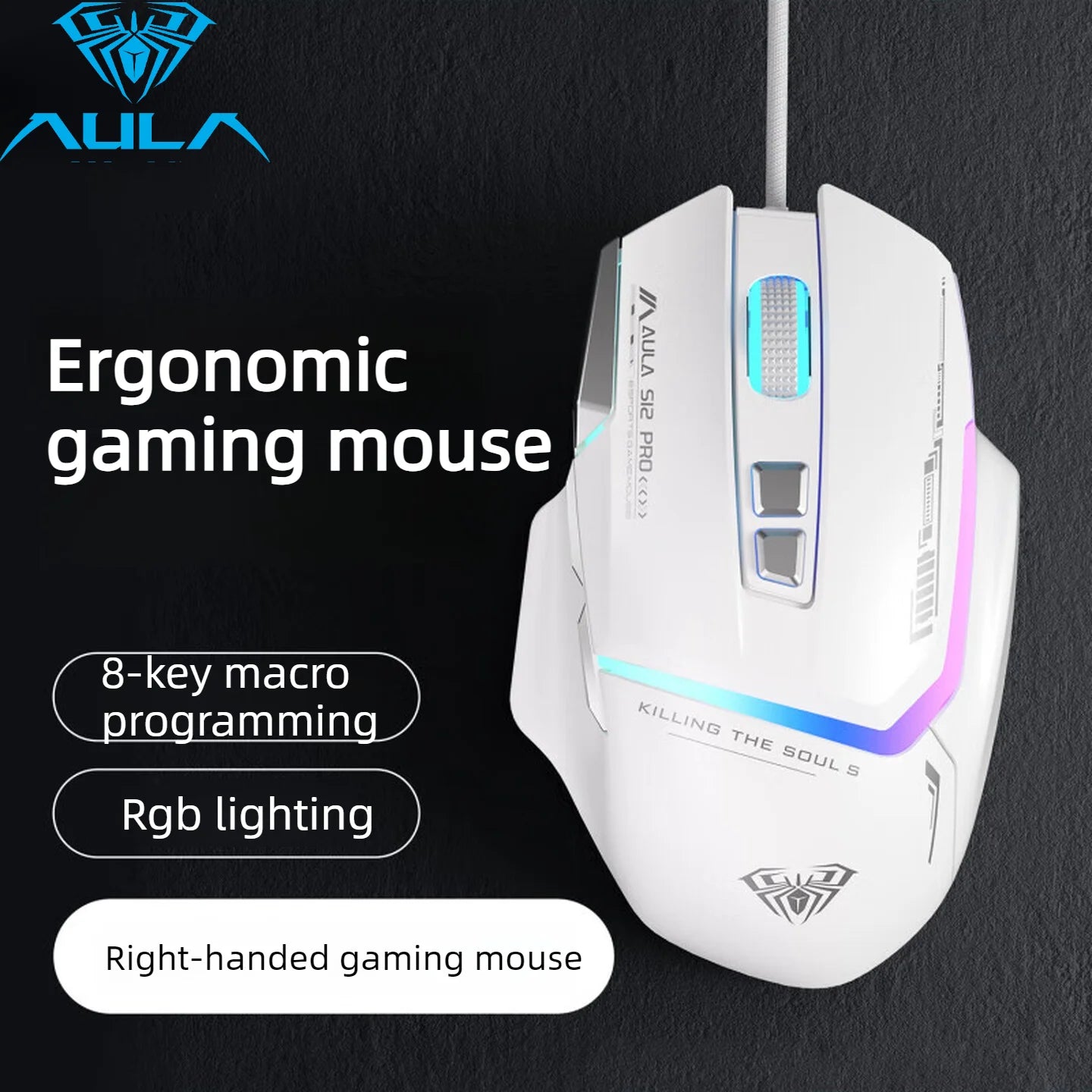 Promoção Especial Rato Gaming com Fio AULA S12 Pro 12800 DPI, Retroiluminação RGB, 8 Botões Programáveis, Ergonómico, para PC e Portátil
