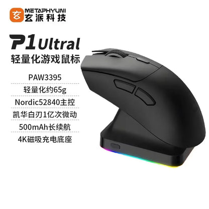 Mysz bezprzewodowa Metaphyuni Metapanda P1 Pro Max PAW3395L o niskim opóźnieniu, lekka ergonomiczna mysz e-sportowa do gier na PC, prezent dla gracza