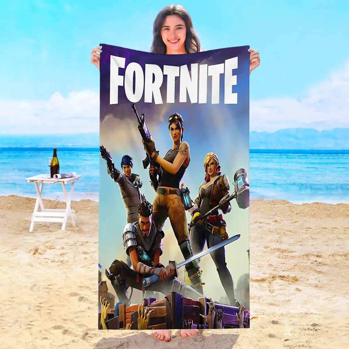 Toalha de Praia Game F-Fortnites em Microfibra para Hotel, Casa de Banho, Sauna, Spa, Praia, Viagem, Piscina, Casa, Banho de Bebé, Ginásio e Duche