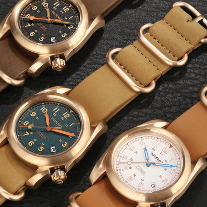 Boderry VOYAGER Field Watches Bronze Case Automatic For Seiko NH35 Watch 100M Waterproof Clock Military Vintage Wristwatch Mens