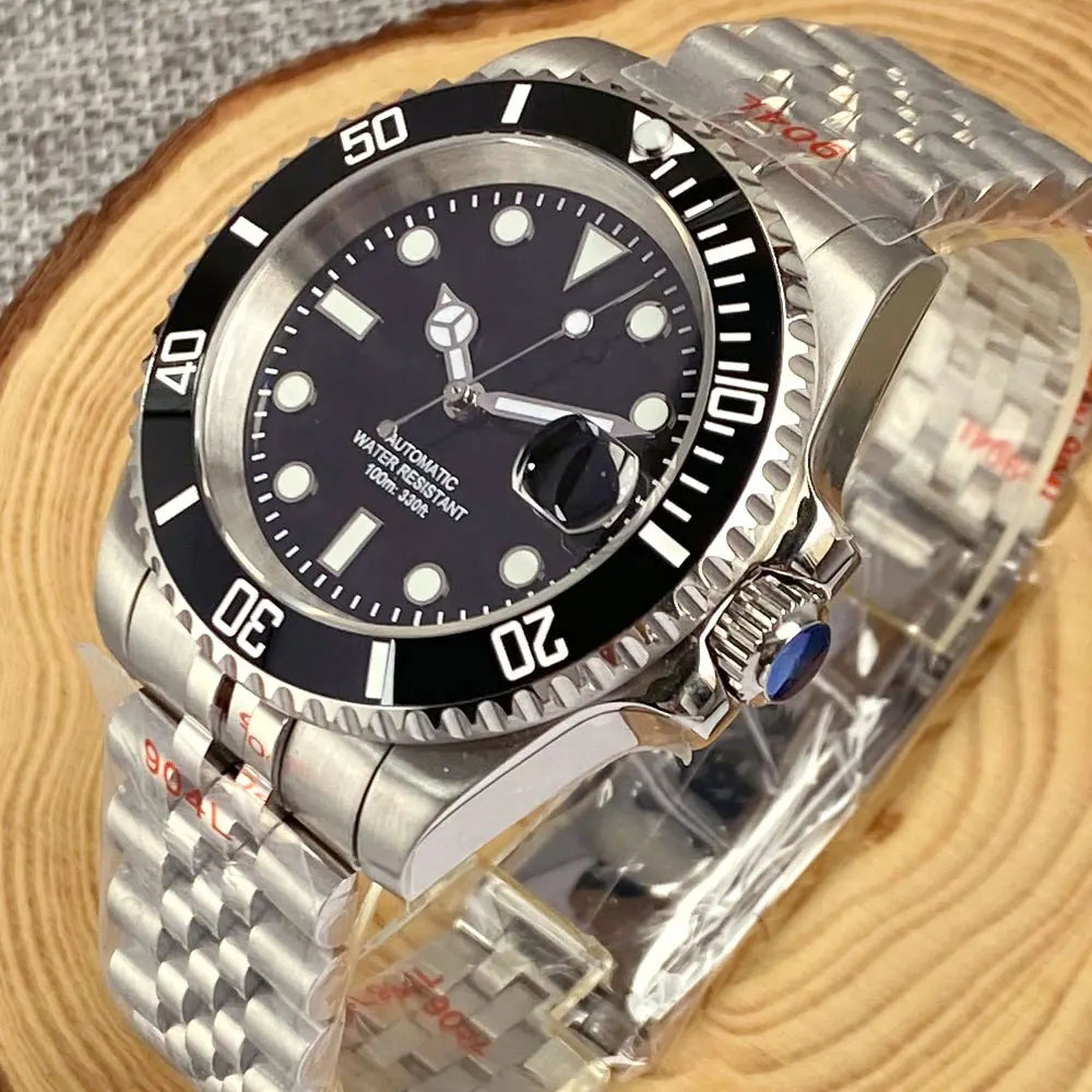 Relógio de Homem Automático Miyota8215 Impermeável 200m, Relógio de Mergulho 40mm com Movimento Mecânico, Luminoso, Bracelete Jubilee e Fecho Glide Lock