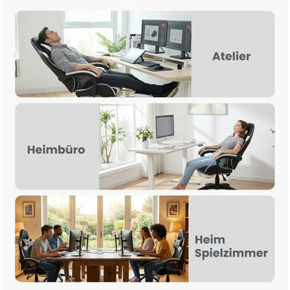 360 ° - Swivel Ergonomic Racing Design Gaming Chair Leather High Back Office Chair Height Adjustable Task Chair, Black&White