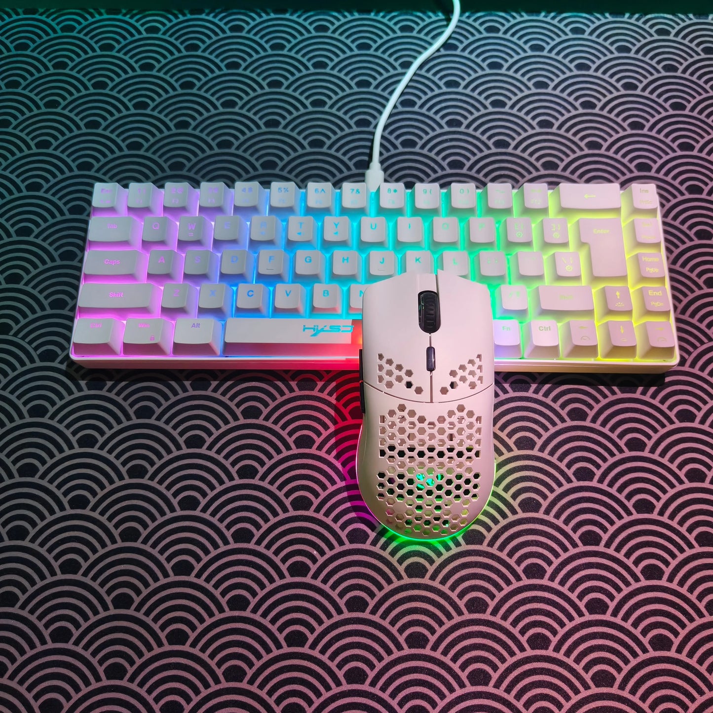 Portable HXSJ 60% RGB Gaming Keyboard and Mouse Set 68-Key Wired Membrane Keyboard 3-Mode Lightweight Wireless Mouse for PC Mac