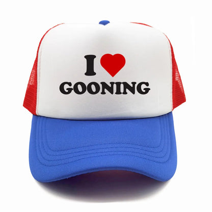 Casquettes de baseball humoristiques « I Love Gooning » – Casquette d'été tendance pour homme en maille, casquette de camionneur humoristique, casquettes unisexes d'extérieur en maille MZ-080