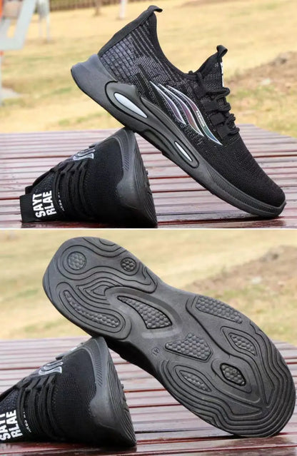 Breathable Running Shoes Men's Sporty Casual Outdoor Travel Lightweight Rubber Outsole Flat Heel round Toe Knitted Mesh Upgraded