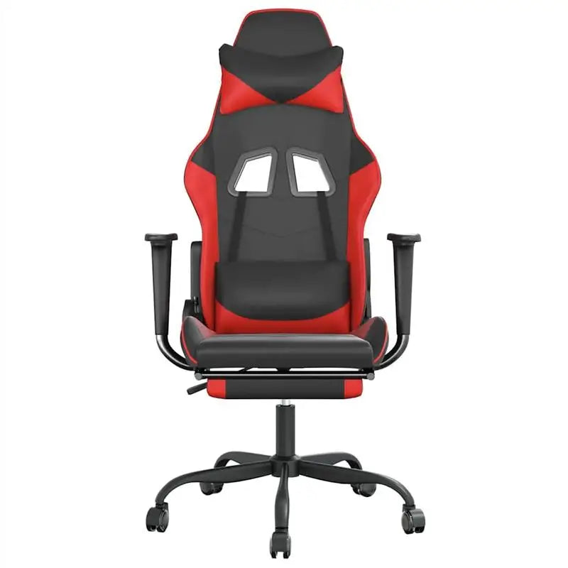 Massage Gaming Chair with Footrest Black and Red 66X56X120.5-131 cm in Imitation Leather, Reclining 360° Swivel Chair Maximum 110 kg