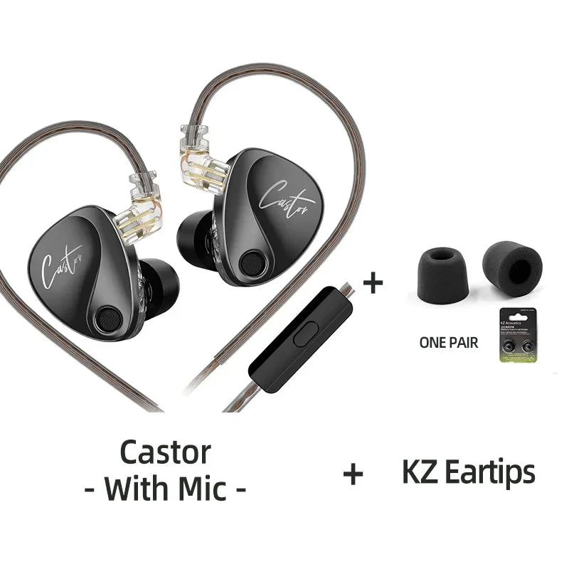KZ Castor Wired Earbuds HiFi Bass Earphones with Dual Dynamic Drivers, Tunable Balanced Armature In-Ear Headphones, High Resolution Audio Earbuds