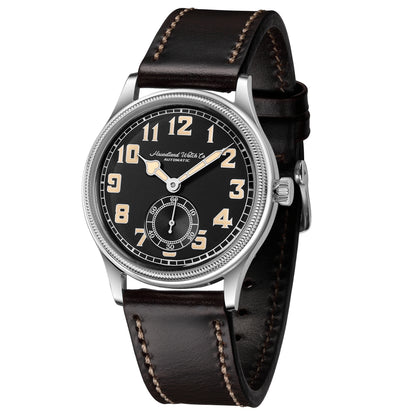 HRUODLAND Retro Flieger Automatic Watches for Men 38mm Seagull ST1701 Mechanical Wristwatch C3 Green Luminous K1 Mineral Bubble Crystal Oil Leather Strap Business Pilot Watch