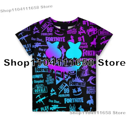 T-shirt Banana Peely para mulher, criança e homem, inspirado em F-Fortnite — T-shirt 3D estampada Battle Royale, top de verão, presente de aniversário