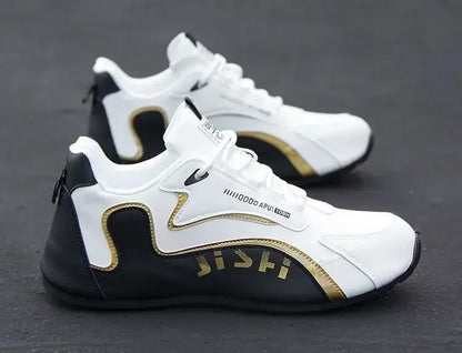 Ténis masculinos em couro PU, impermeáveis, desportivos e casuais; sapatos leves, respiráveis, planos e antiderrapantes; Zapatillas Hombre