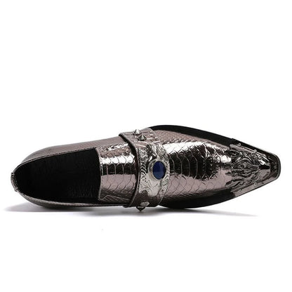 Men Luxury White Gold Metal Toe Oxford Elegant Loafers Slip On Dress Shoes Formal Wedding Party PU Leather Shoes Size 38-46