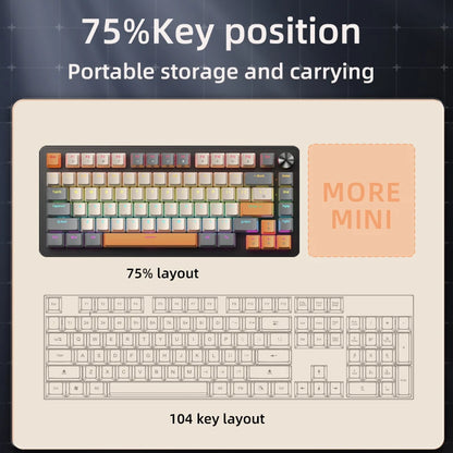 75% Mechanical Keyboard Wired with Media Knob, APAYADO Black Gaming Keyboard, Hot-Swap, ABS Cap Transparent Character Backlighting