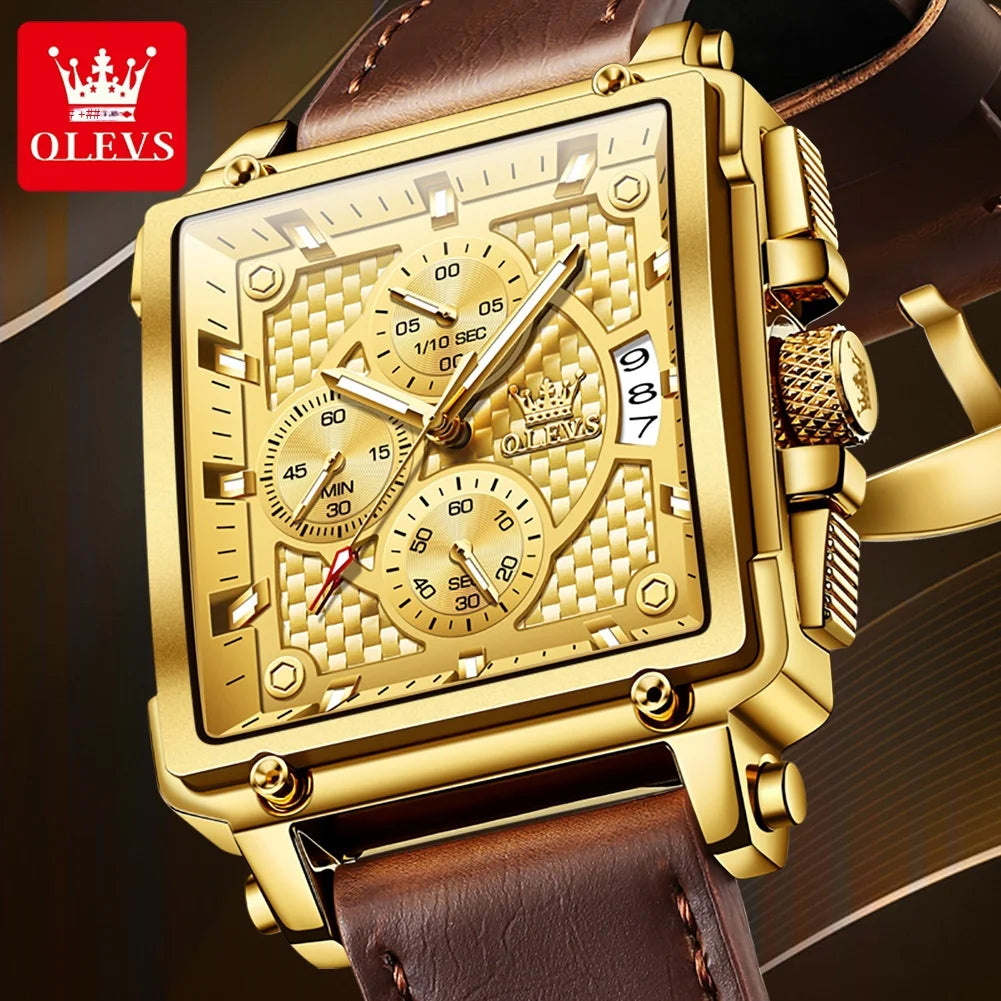 OLEVS Top Brand Men's Watches Luxury Square Quartz Wrist Watch Original Waterproof Luminous Chronograph Watch for Men Relogio