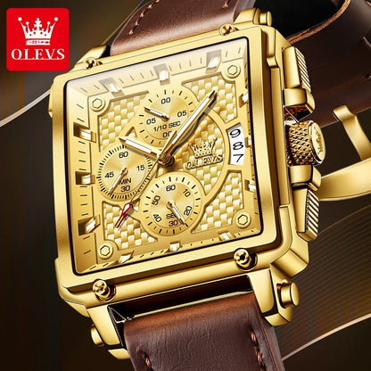 OLEVS Top Brand Men's Watches Luxury Square Quartz Wrist Watch Original Waterproof Luminous Chronograph Watch for Men Relogio