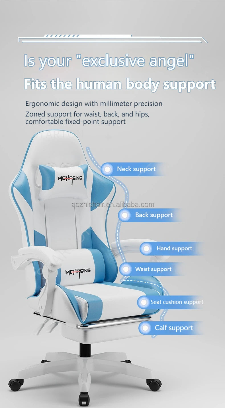 Cadeira Gaming Ergonómica de Design Moderno Giratória para Escritório e Casa, Cadeira E-sport com Rodas, Estilo Rotativo, para Computador