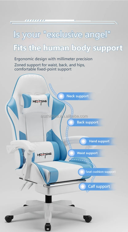 Cadeira Gaming Ergonómica de Design Moderno Giratória para Escritório e Casa, Cadeira E-sport com Rodas, Estilo Rotativo, para Computador