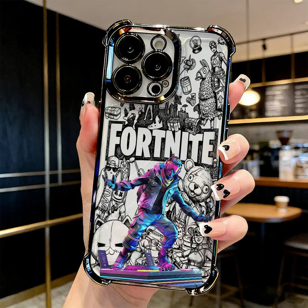 Capa de Telemóvel FortniteS Popular Game com Revestimento para iPhone 17 17e 16e 16 15 14 13 12 11 Pro Max X XR XSMax 7 8 Mini Air Plus Antichoque