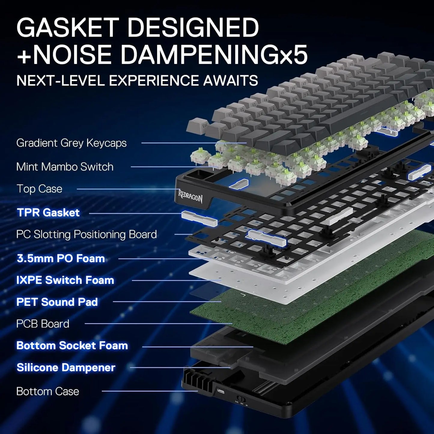Redragon K673 GB 75% Wireless Gasket RGB 3-Modes 81 Keys Gaming Mechanical Hot-Swap Socket Keyboard