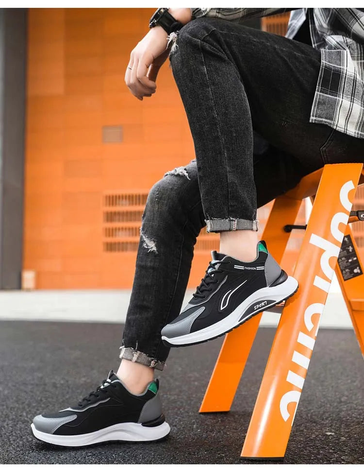 Men's Fashionable Korean Style Lace-Up Casual Running Shoes Comfortable Breathable Thick Bottom Sports Sneakers