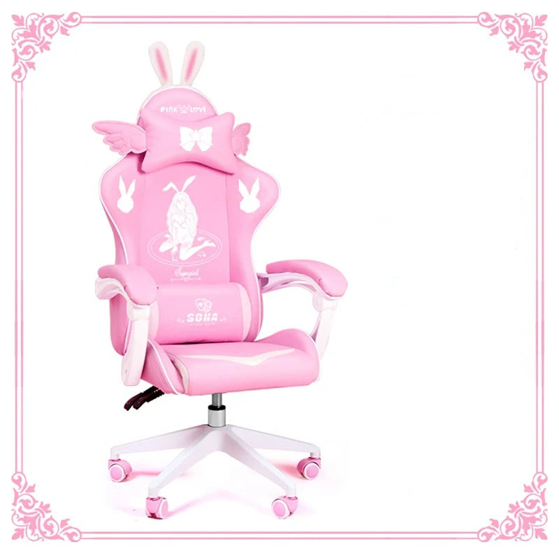 Pink Gaming Chair High-Quality Girls Cartoon Home Live Gamer Chair Comfortable Swivel Chair Adjustable Office Computer Chair
