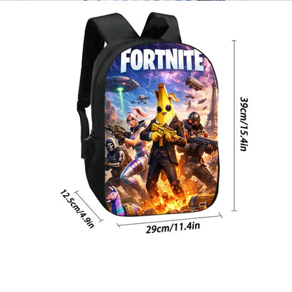 3Pcs Kids Backpack Set, Crossbody & Pencil Bag, FORTNITE Cartoon Bag, Lightweight for Boys Girls 6-10, Free 3D Printed Keychain