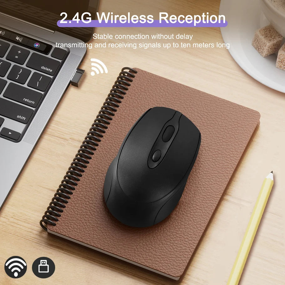 Rato sem fios compatível com Bluetooth 2.4G recarregável, rato de computador USB silencioso para gaming, para PC, portátil, MacBook e tablet