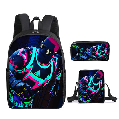 3pcs/set Mochila Fortnite de grande capacidade para estudante, estilo anime e cartoon, estojo, lancheira kawaii, presentes de aniversário