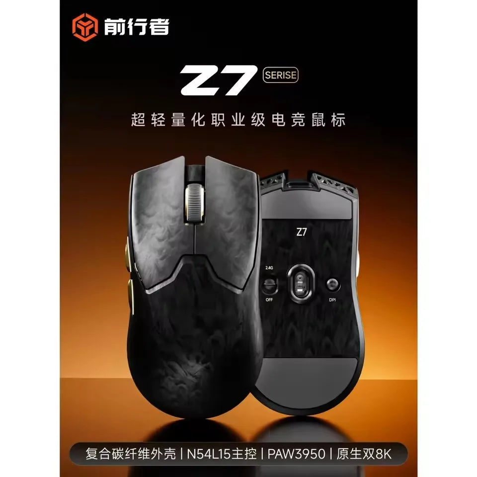 Rato Sem Fios EWEADN Z7 em Fibra de Carbono Paw3950 Dual 8k, Leve, de Tamanho Médio, Ergonómico, para Esports e Gaming FPS, Acessório para PC