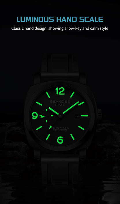 SEAKOSS GMT Men‘s Diving Automatic Mechanical Watches Seagull ST2557 Movement 316L Super Luminous Calendar 10Bar Reloj Homber