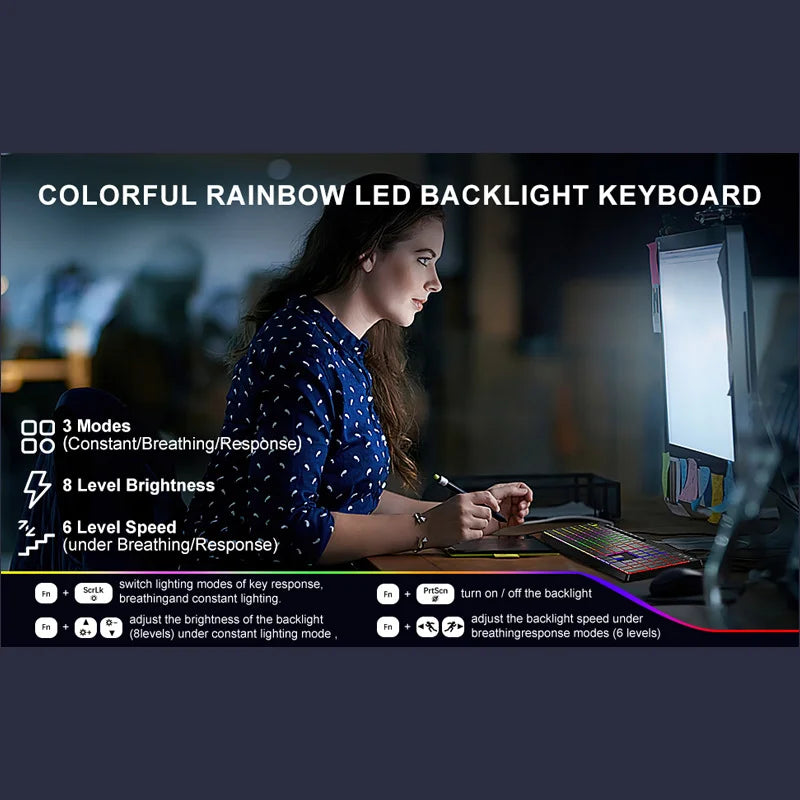New Wired Light Backlit RGB Mute Keyboard Desktop Notebook Home Business For Office Ultra Thin USB office home