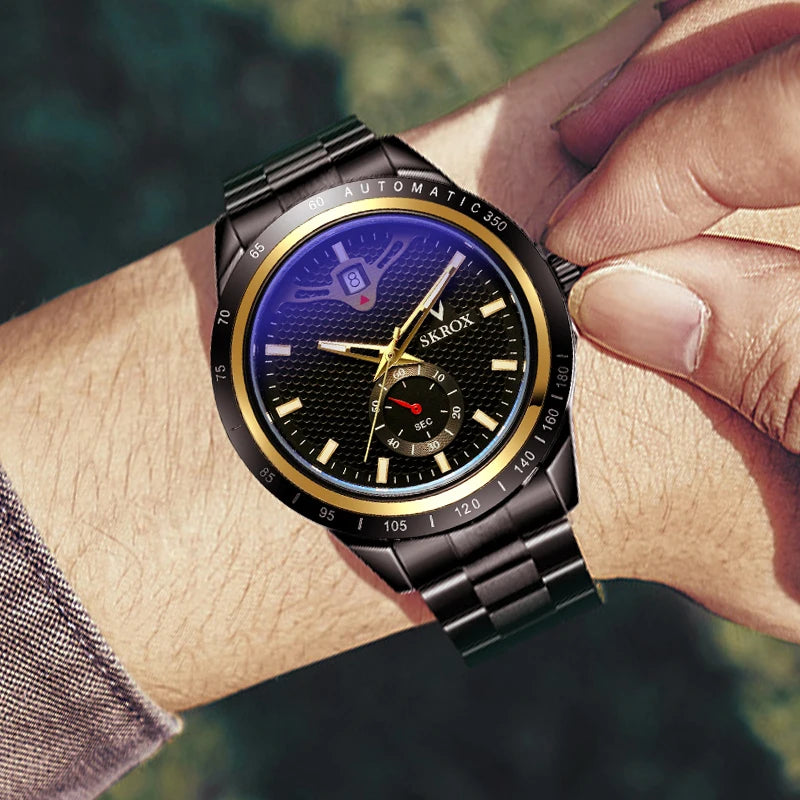 SKROX Luxury Sapphire Stainless Steel Automatic Movement Mechanical Clockwork Man Watch Military Waterproof Men's Wrist Watches