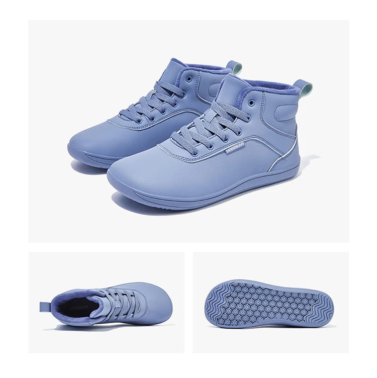 HOBIBEAR Unisex Winter Barefoot Shoes Womens Men Wide Toe Box Faux Fur Lined Ankle Sneakers Artificial Leather Lace Up Shoes